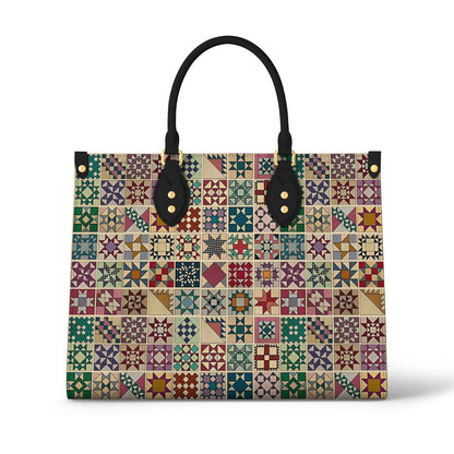 Glänzende Ledertasche Vintage Quilt Blocks