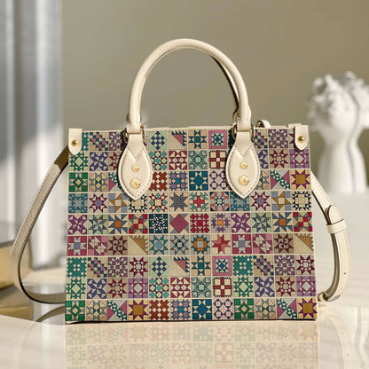 Shineful Leather Bag Vintage Quilt Blocks