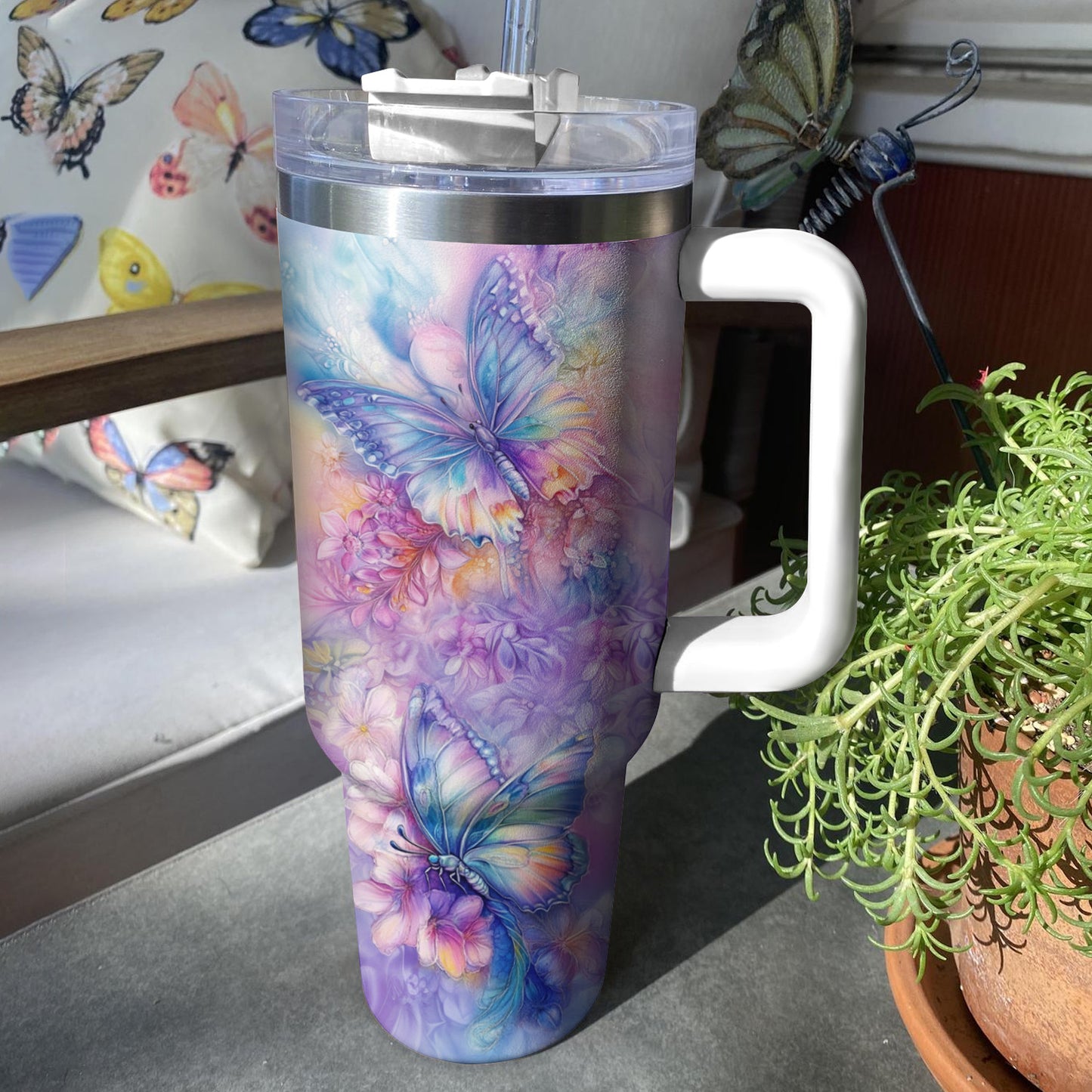 Shineful Glossy Tumbler Butterfly Floral