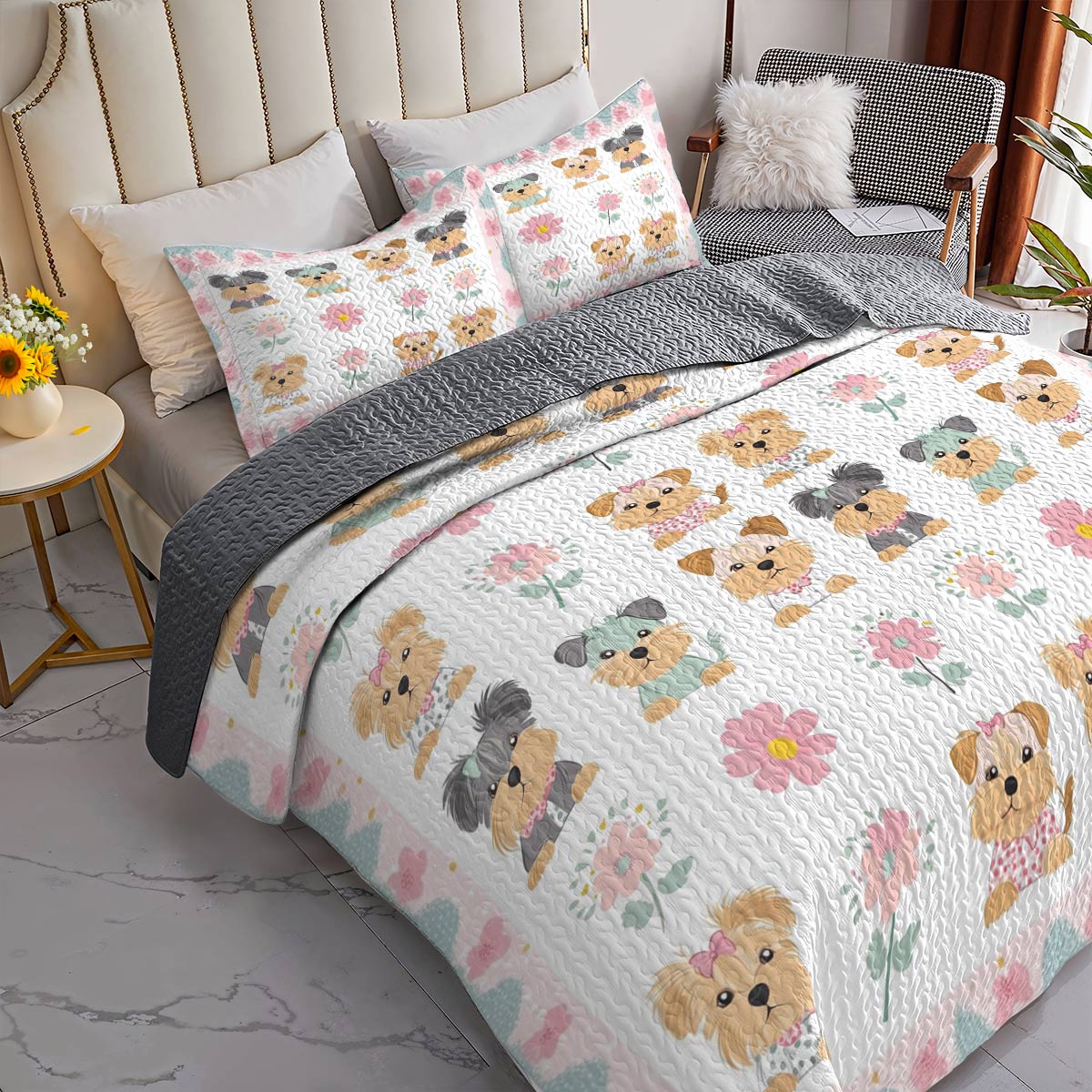 Shineful All Season Quilt 3-Piece Set Pretty Baby Yorkie