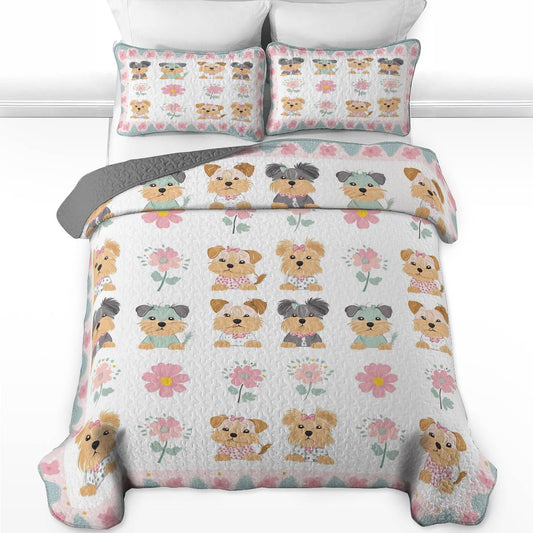 Ensemble de courtepointe toutes saisons Shineful 3 pièces Joli bébé Yorkie 