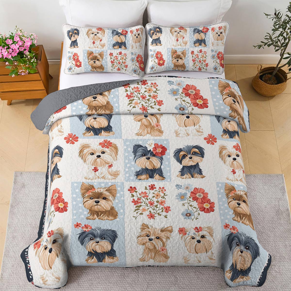 Shineful All Season Quilt 3-Piece Set Sweet Love Yorkie