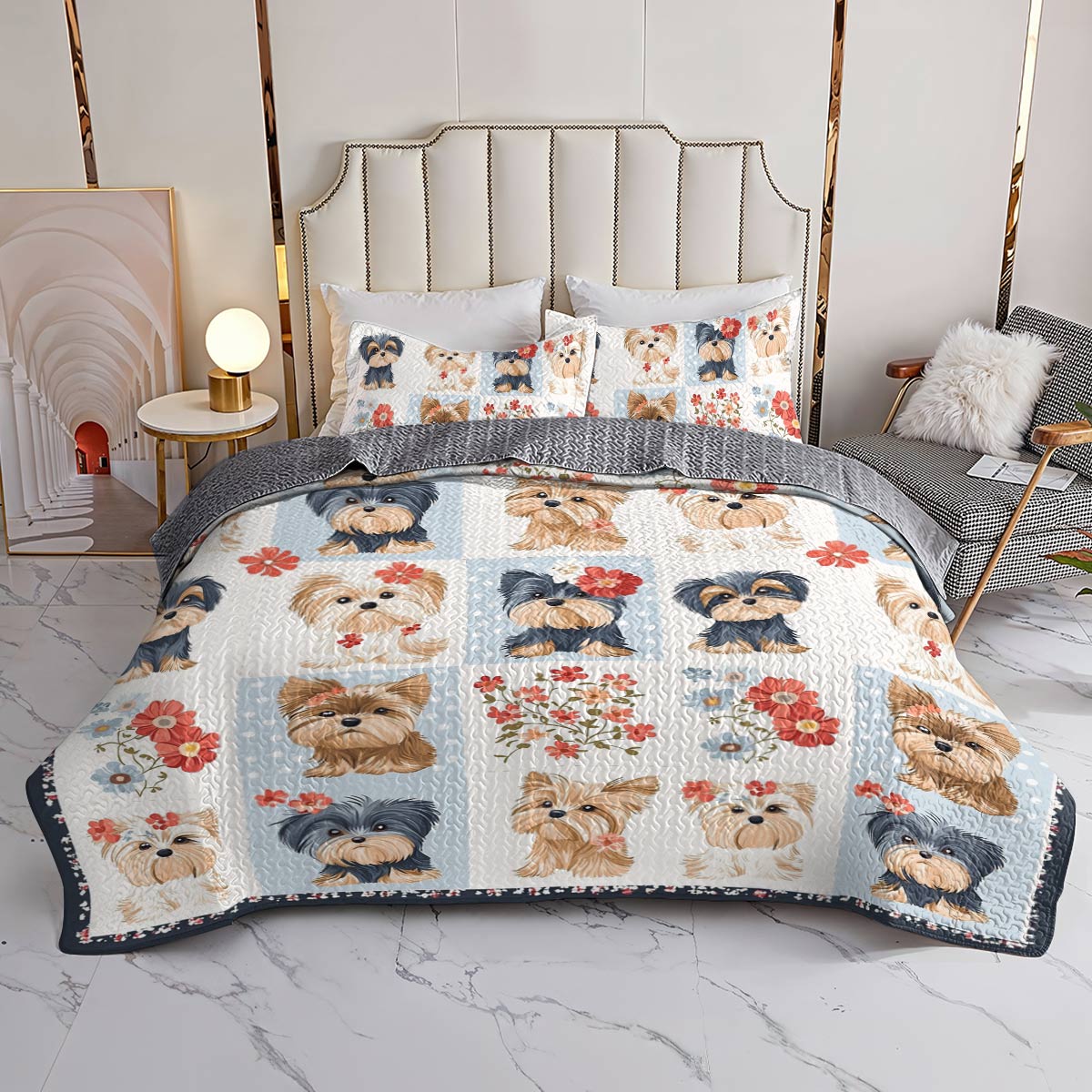 Shineful All Season Quilt 3-Piece Set Sweet Love Yorkie