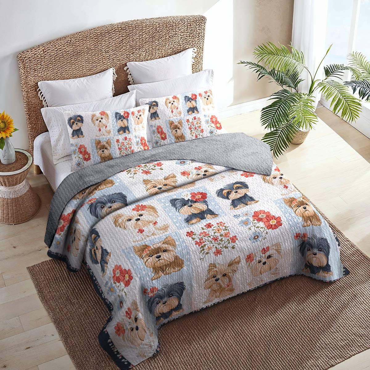 Shineful All Season Quilt 3-Piece Set Sweet Love Yorkie