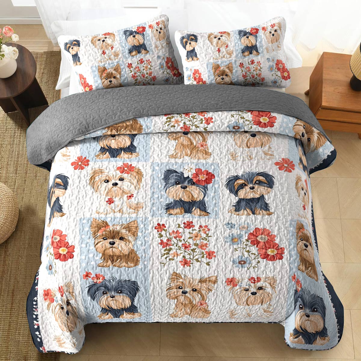 Shineful All Season Quilt 3-Piece Set Sweet Love Yorkie