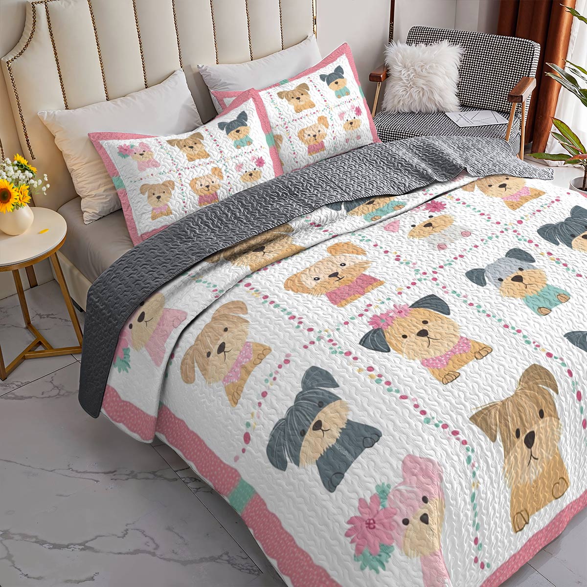 Shineful All Season Quilt 3-Piece Set Cuteness Overload Baby Yorkie