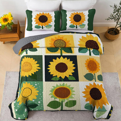 Shineful All Season Quilt 3-Piece Set Pretty Sunflowers Love