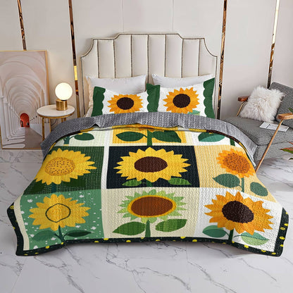 Shineful All Season Quilt 3-Piece Set Pretty Sunflowers Love