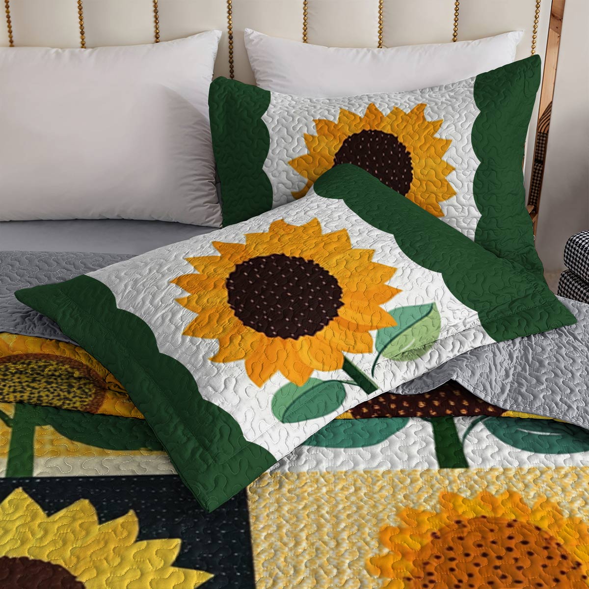 Shineful All Season Quilt 3-Piece Set Pretty Sunflowers Love