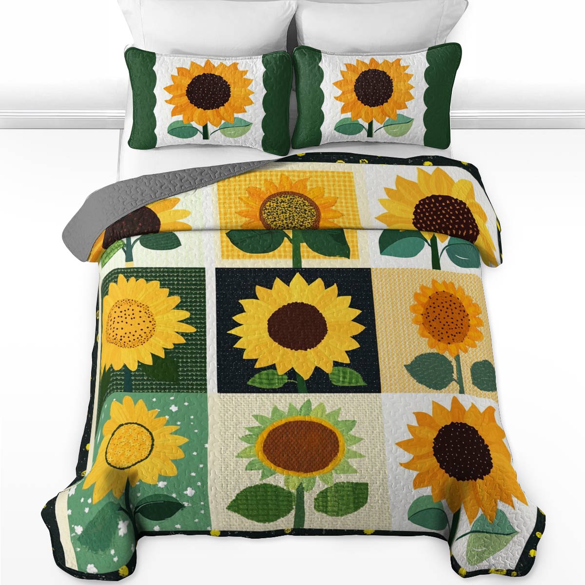 Shineful All Season Quilt 3-Piece Set Pretty Sunflowers Love