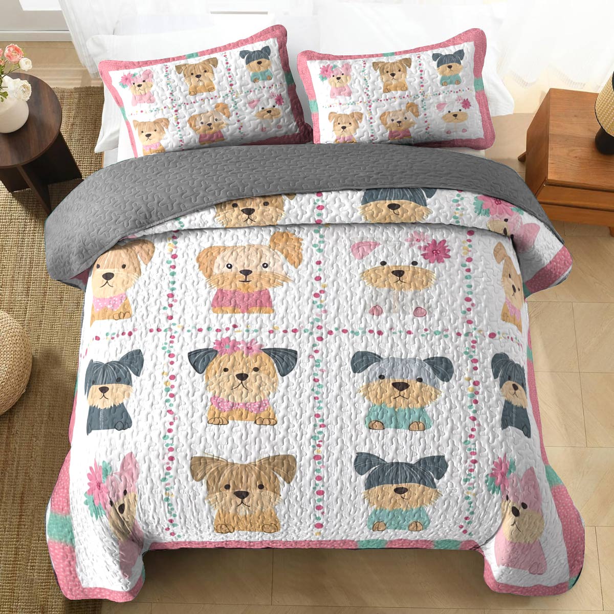 Shineful All Season Quilt 3-Piece Set Cuteness Overload Baby Yorkie