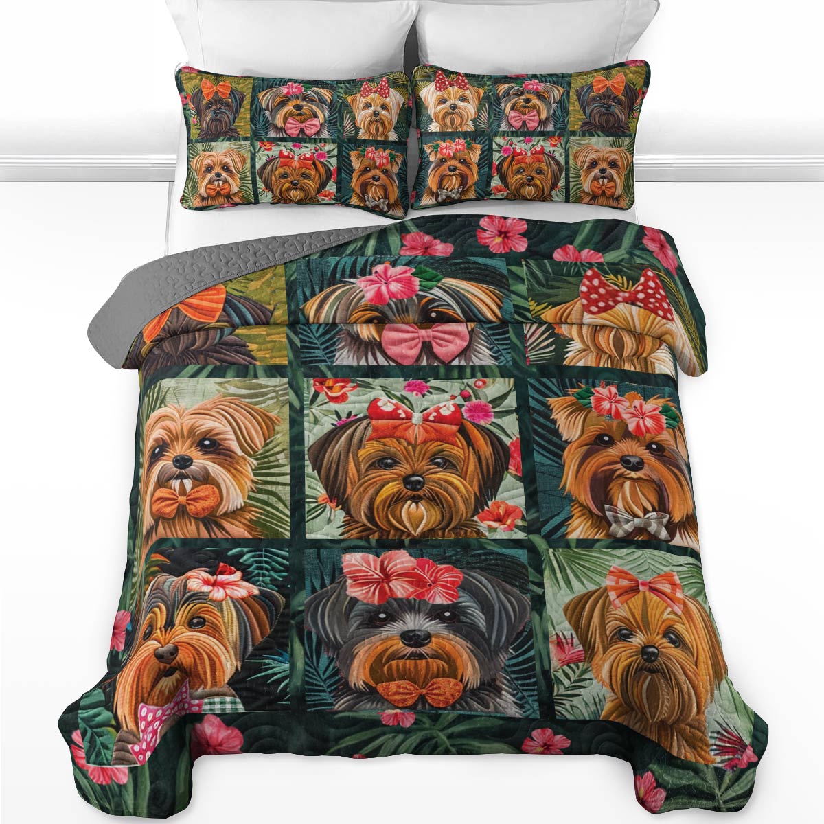 Shineful All Season Quilt 3-Piece Set Tropical Yorkie Dreams