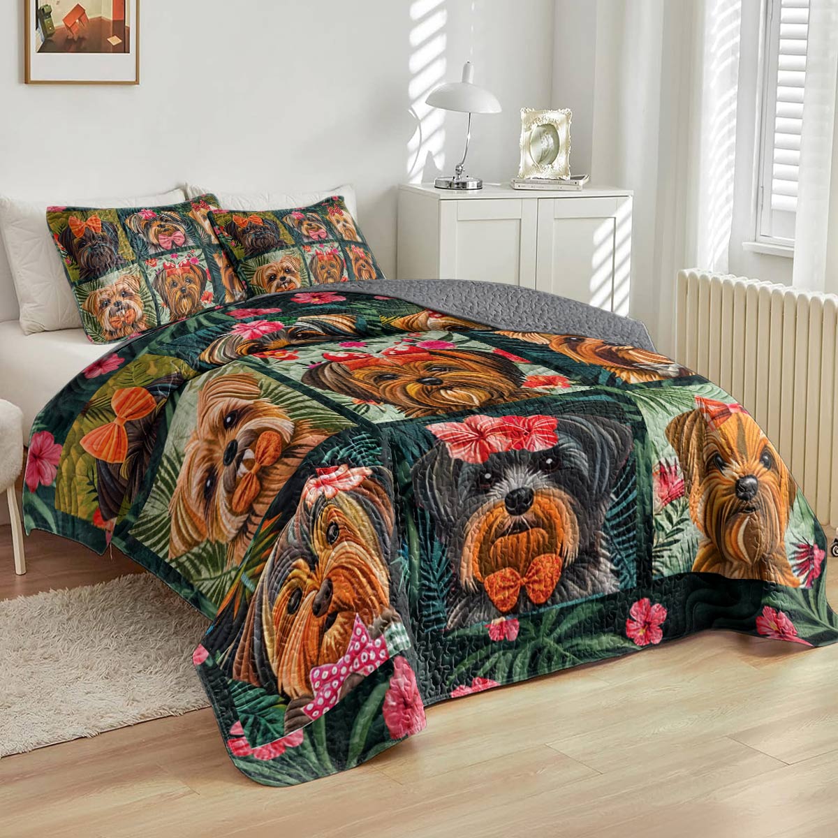 Shineful All Season Quilt 3-Piece Set Tropical Yorkie Dreams