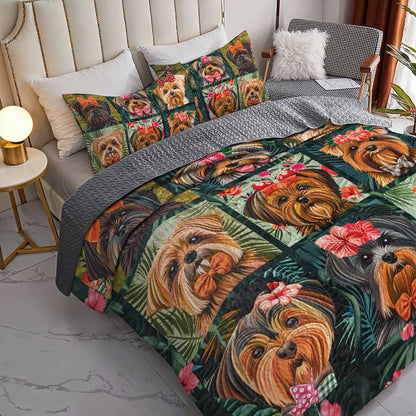 Shineful All Season Quilt 3-Piece Set Tropical Yorkie Dreams