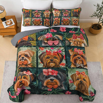 Shineful All Season Quilt 3-Piece Set Tropical Yorkie Dreams