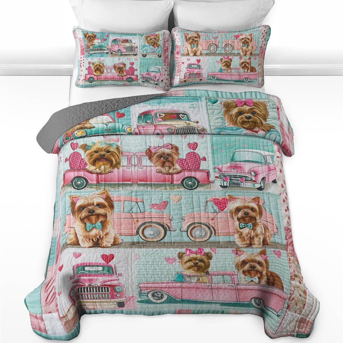 Ensemble de courtepointe toutes saisons Shineful 3 pièces Yorkie Joyride Ver2 