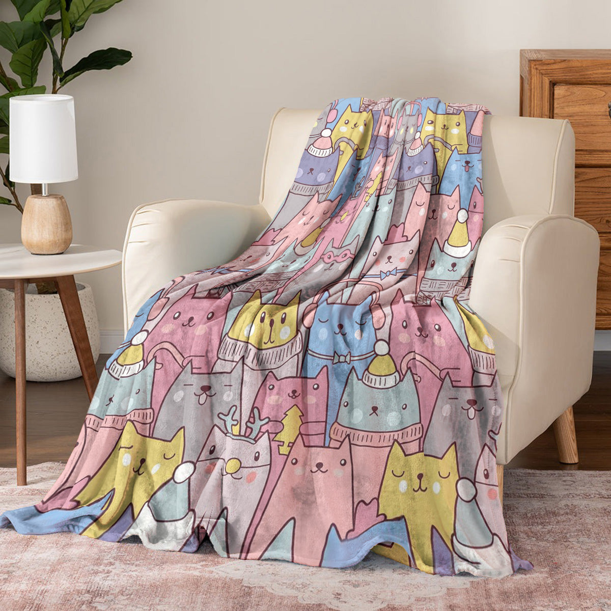 Cat Fabric Pajabear® Fleece Blanket Colorful Nl09