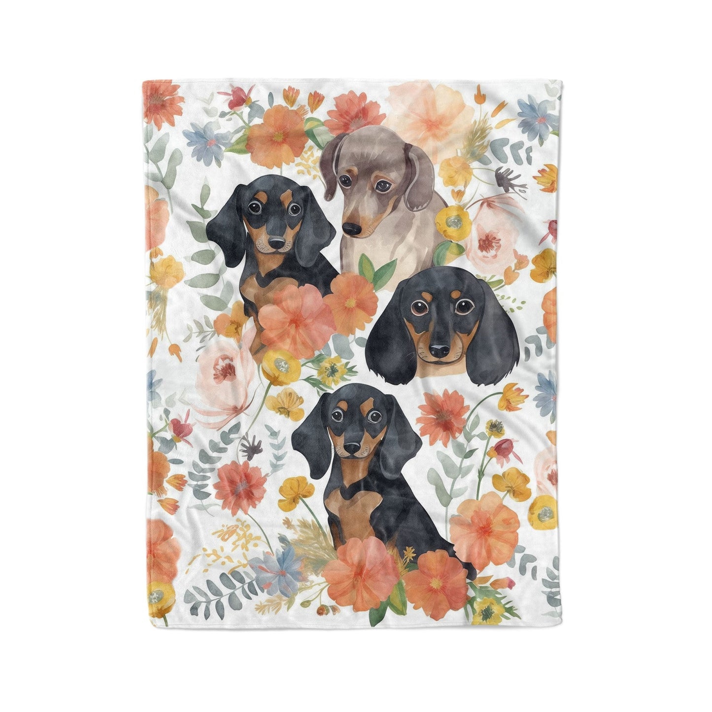 Dachshund Pajabear® Fleece Blanket Floral Nl09 Large - 60X80In / White