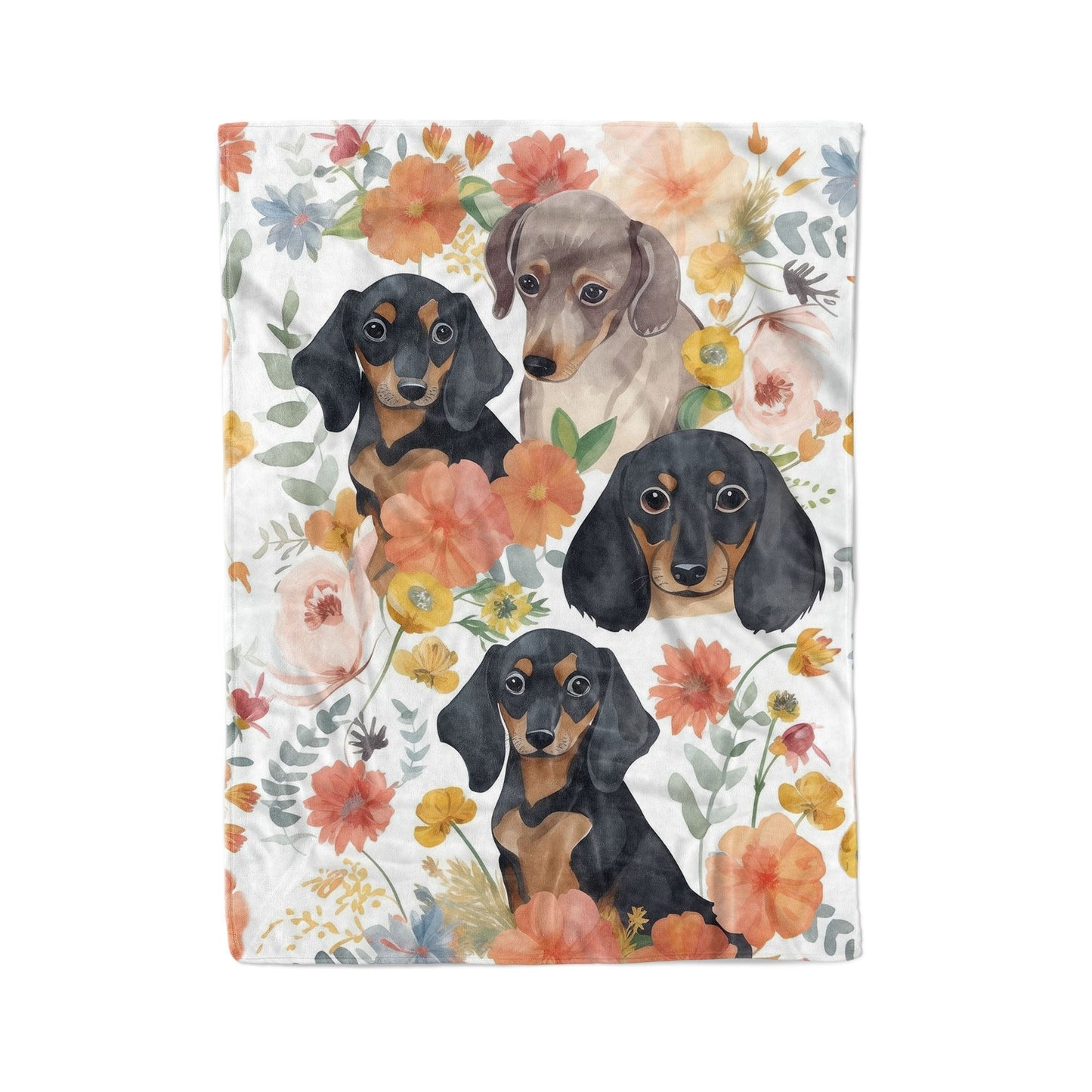 Dachshund Pajabear® Fleece Blanket Floral Nl09 Small - 30X40In / White